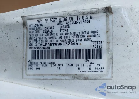 1995 Ford Mustang Gt/Gts из США, поврежденный, VIN 1FALP45T8SF132044